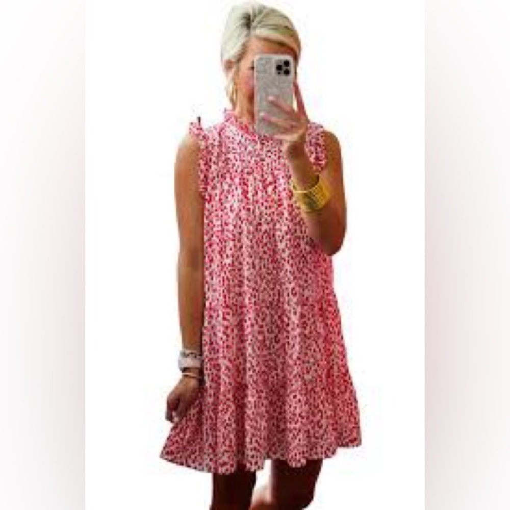 Pinch Red White Patterned Leopard Print Deborah Dress Large